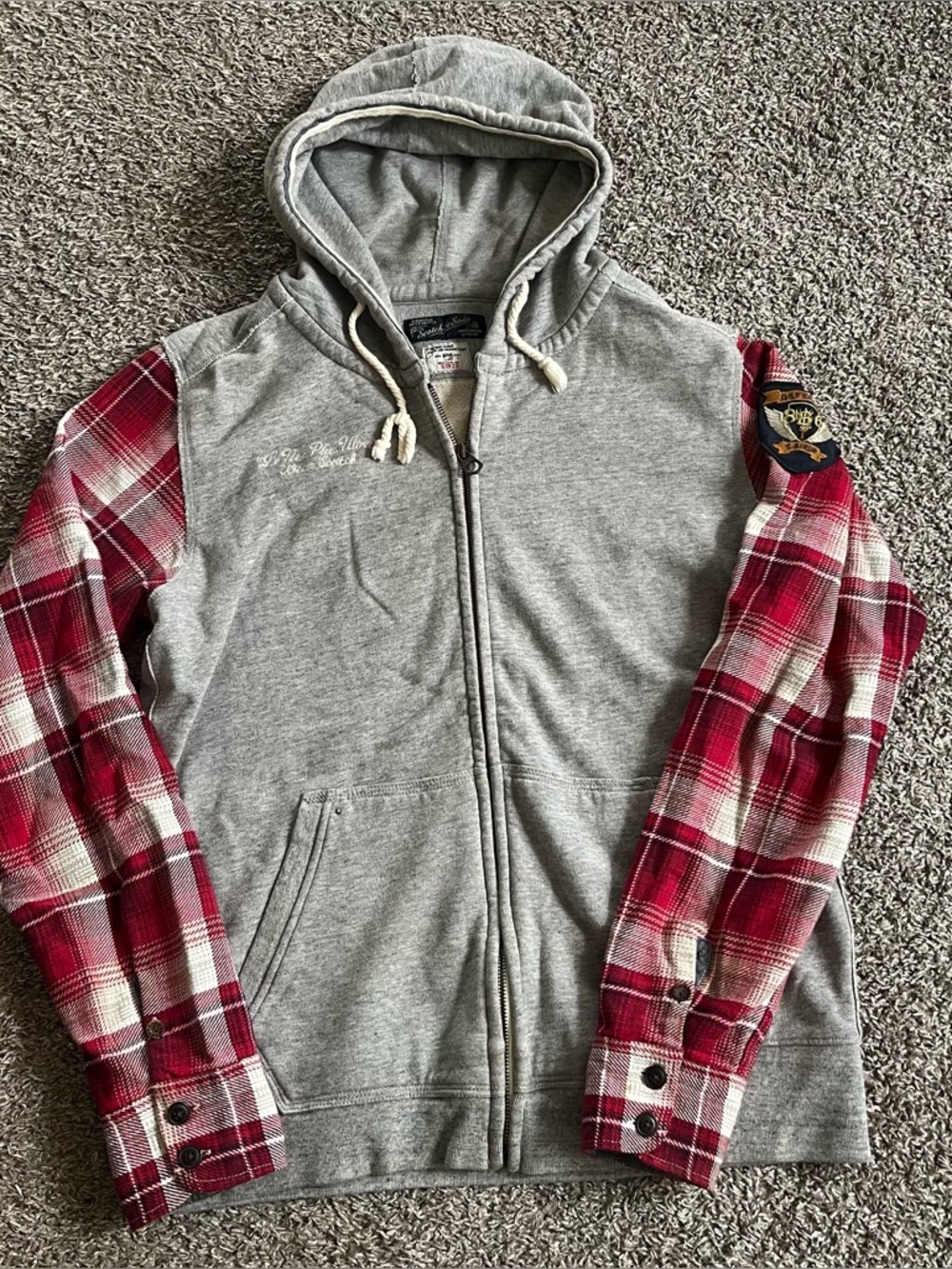 Scotch & Soda Men's Zip Up Hoodie Sweatshirt Streetwear Y2K Flannel Sleeves XL